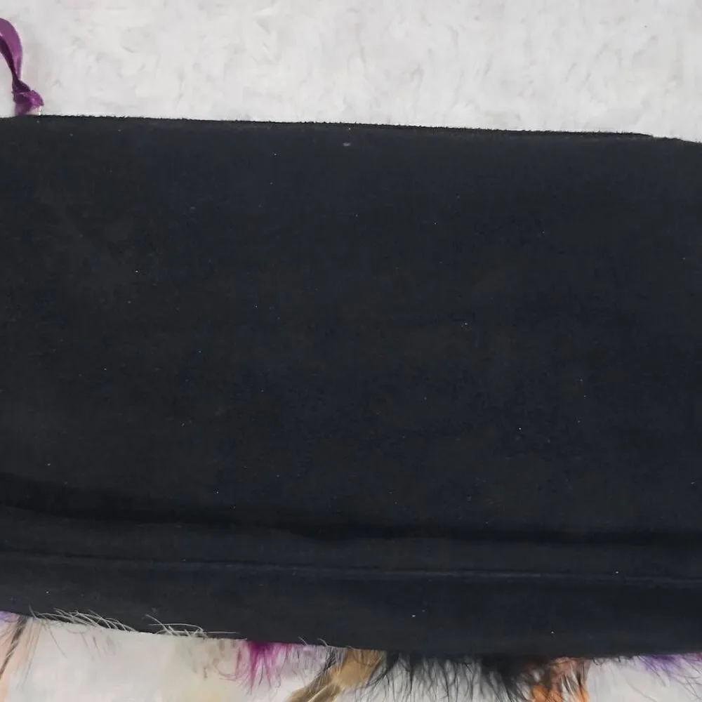 Rare Victorias Sceret Feathered Boho Style Black and silver velvet rivet Purse